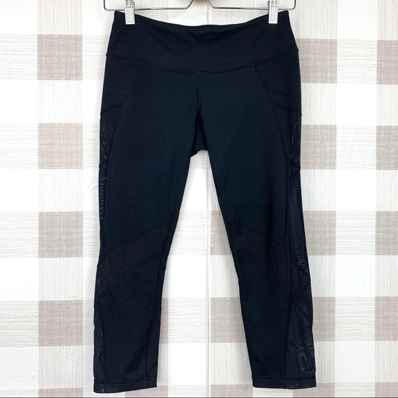Zella Luminous Mesh Inset Crop Leggings Black - Picture 3 of 8
